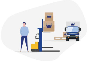An illustration of a forklift moving boxes from a truck at a Storage King facility, showcasing our capability to handle business heavy lifting. Select commercial locations are expertly equipped with forklifts, pallet jacks, and goods lifts, providing a trusted and efficient solution for your logistics.