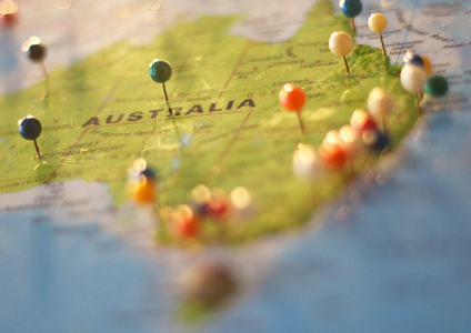 An atlas map of Australia with pins across major population centres, illustrating Storage King's national network. This represents a streamlined commercial storage solution for businesses needing multi-site locations, all coordinated by one dedicated account manager.