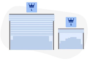 Finding the right size storage unit is easy. This illustration shows the difference between a small and large unit, representing the variety of sizes Storage King offers across Australia for personal or business storage needs.