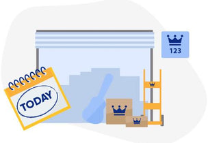An illustration of a calendar with 'TODAY' circled before a Storage King unit, symbolising storage on your terms. Our expertise in flexible solutions gives you full control: start today with no waiting, enjoy the freedom of a month-to-month agreement with no lock-in contracts, and easily change your unit size as your needs evolve.